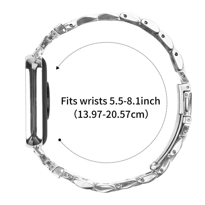 For Xiaomi Smart Band 10 Pro / 9 Pro / 8 Pro / Redmi Watch 6 / 5 / 4 Watch Band 7-Bead D-Shape Rhinestones Decor Silver Stainless Steel Strap - 7