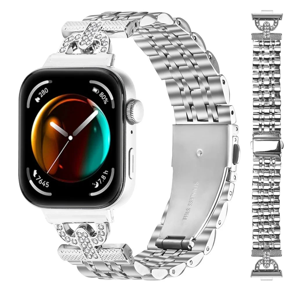 Watch Band for Huawei Watch Fit 4 Pro / 4 / 3 7-Bead D-Shape Rhinestones Decor Silver Stainless Steel Strap - 2