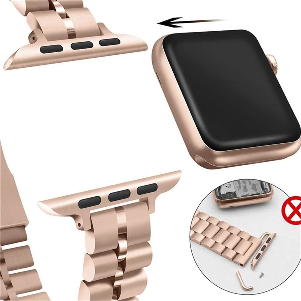 Semicircle 3-Bead Metal Watch Band Replacement for Apple Watch Ultra 3 2 1 49mm / Series 11 10 46mm / 9 8 7 45mm / SE3 SE2 SE 6 5 4 44mm / 3 2 1 42mm - Rose Gold - 4