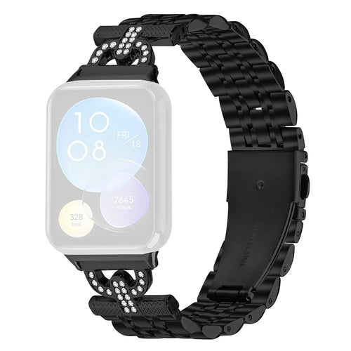 For Xiaomi Smart Band 10 Pro / 9 Pro / 8 Pro / Redmi Watch 6 / 5 / 4 Watch Band 7-Bead D-Shape Rhinestones Decor Stainless Steel Colored Watch Strap - Black - 1