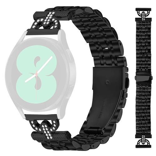 Watch Band for Garmin D2 Air X10 / vivoactive 5 / Venu Sq 2 7-Bead D-Shape Rhinestones Decor Stainless Steel Colored Watch Strap - Black - 1