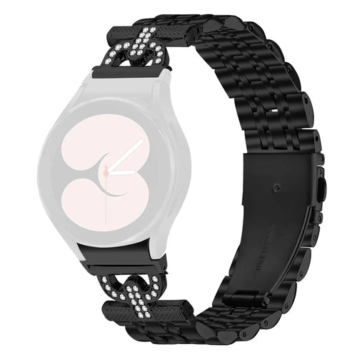 Colored Watch Band with Connector for Samsung Galaxy Watch6 Classic 47mm / 43mm / Watch6 44mm / 40mm D-Shape Rhinestones Stainless Steel Strap - Black - 1