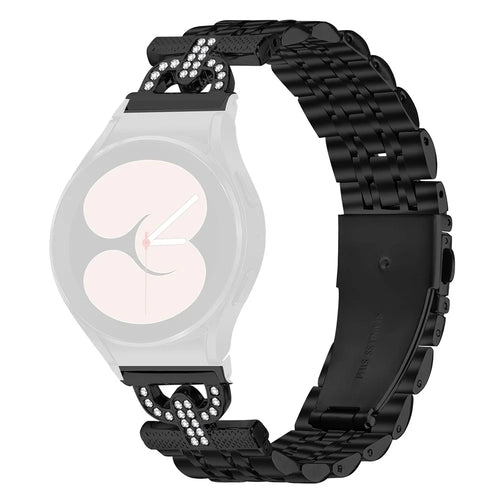 Colored Watch Band with Connector for Samsung Galaxy Watch7 44mm / 40mm D-Shape Rhinestones Decor Stainless Steel Strap - Black - 1