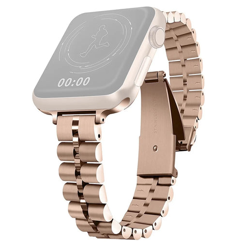 Semicircle 3-Bead Metal Watch Replacement Band for Apple Watch Series 11 10 42mm / 9 8 7 41mm / SE3 SE2 SE 6 5 4 40mm / 3 2 1 38mm - Rose Gold - 1