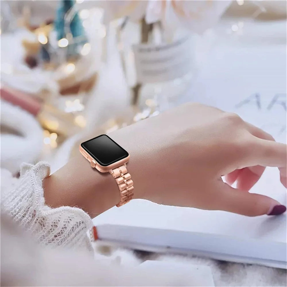 Semicircle 3-Bead Metal Watch Replacement Band for Apple Watch Series 11 10 42mm / 9 8 7 41mm / SE3 SE2 SE 6 5 4 40mm / 3 2 1 38mm - Rose Gold - 2
