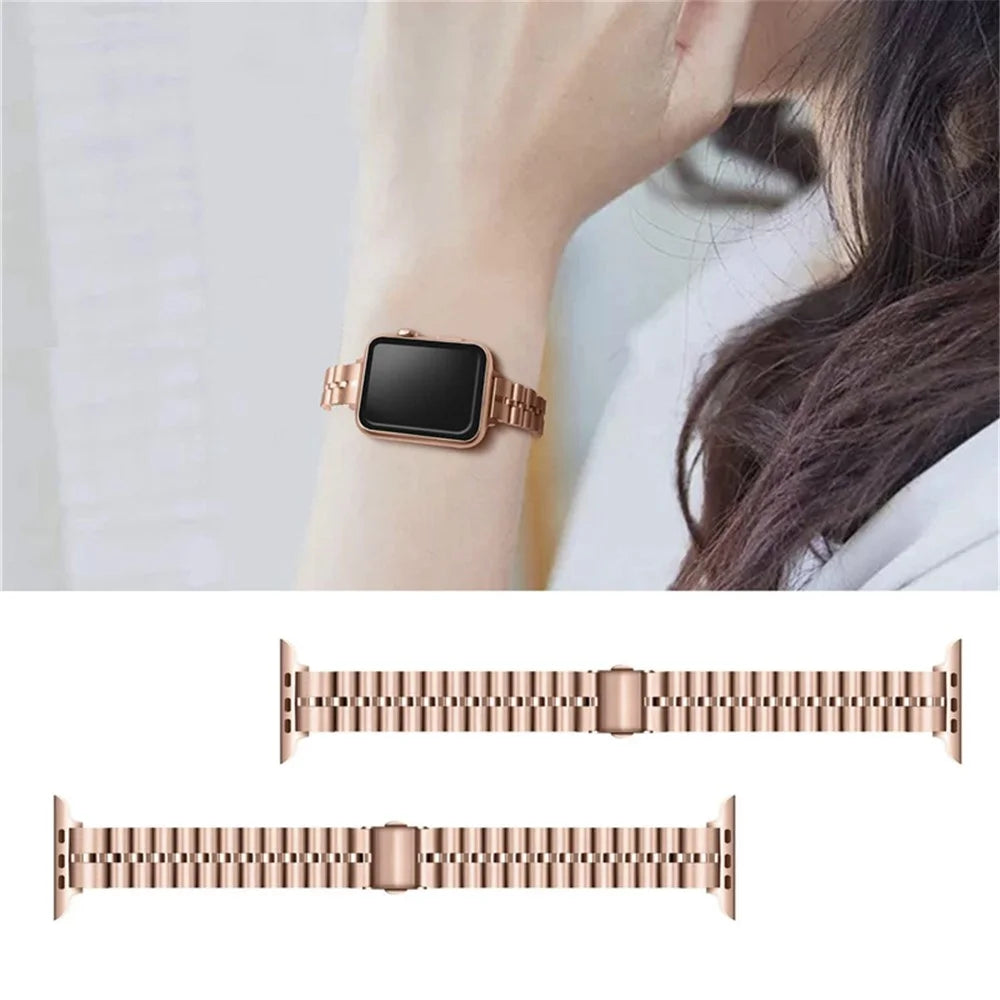 Semicircle 3-Bead Metal Watch Replacement Band for Apple Watch Series 11 10 42mm / 9 8 7 41mm / SE3 SE2 SE 6 5 4 40mm / 3 2 1 38mm - Rose Gold - 3