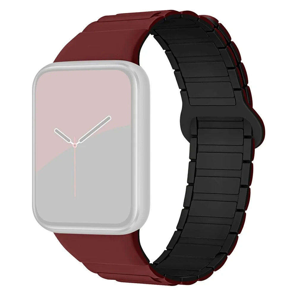 3-Bead Magnetic Strap for Xiaomi Smart Band 10 Pro / 9 Pro / 8 Pro / Redmi Watch 6 / 5 / 4 Silicone Watch Band - Wine Red / Black - 1