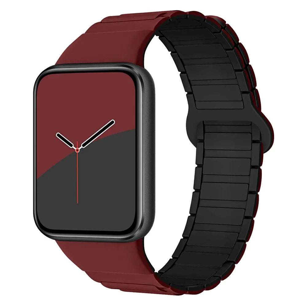 3-Bead Magnetic Strap for Xiaomi Smart Band 10 Pro / 9 Pro / 8 Pro / Redmi Watch 6 / 5 / 4 Silicone Watch Band - Wine Red / Black - 2