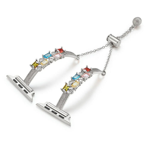 Colored Square Rhinestones Watch Band for Apple Watch Series 11 10 42mm / 9 8 7 41mm / SE3 SE2 SE 6 5 4 40mm / 3 2 1 38mm Drawstring Metal Strap - Silver - 1