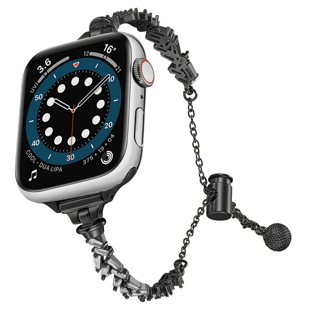 Bracelet Band with Sparkling Rhinestones for Apple Watch Series 11 10 42mm / 9 8 7 41mm / SE3 SE2 SE 6 5 4 40mm / 3 2 1 38mm Drawstring Chain Watch Strap - Black - 2