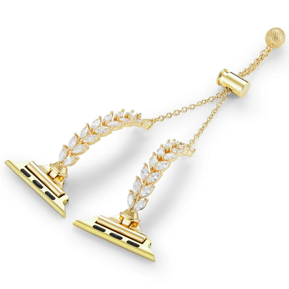 Metal Watch Band for Apple Watch Series 11 10 42mm / 9 8 7 41mm / SE3 SE2 SE 6 5 4 40mm / 3 2 1 38mm Bracelet Strap Leaves Design Rhinestone Decor - Gold - 1