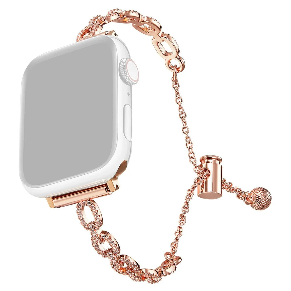 Metal Bracelet Strap for Apple Watch Series 10 9 8 7 SE 6 5 4 3 2 1 42mm 41mm 40mm 38mm Loop Link Rhinestone Watch Band - Rose Gold - 1