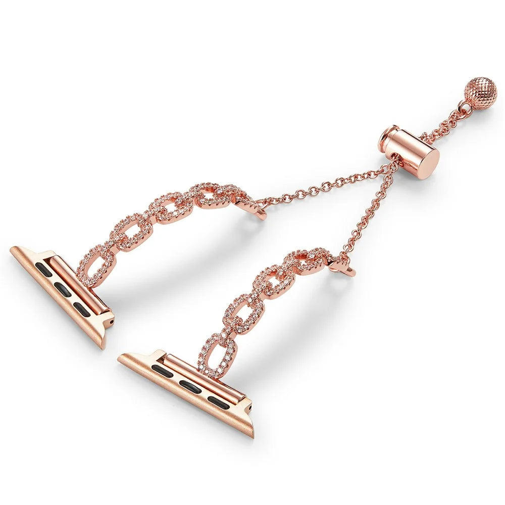 Metal Bracelet Strap for Apple Watch Series 10 9 8 7 SE 6 5 4 3 2 1 42mm 41mm 40mm 38mm Loop Link Rhinestone Watch Band - Rose Gold - 4