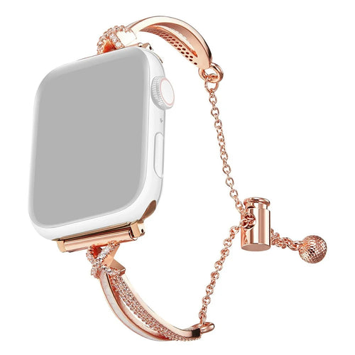 Drawstring Design Watch Band for Apple Watch Series 11 10 42mm / 9 8 7 41mm / SE3 SE2 SE 6 5 4 40mm / 3 2 1 38mm Bracelet Strap X-Shape Rhinestone Decor - Rose Gold - 1