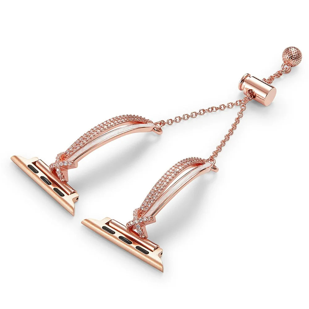 Drawstring Design Watch Band for Apple Watch Series 11 10 42mm / 9 8 7 41mm / SE3 SE2 SE 6 5 4 40mm / 3 2 1 38mm Bracelet Strap X-Shape Rhinestone Decor - Rose Gold - 2
