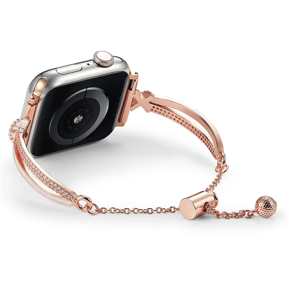 Drawstring Design Watch Band for Apple Watch Series 11 10 42mm / 9 8 7 41mm / SE3 SE2 SE 6 5 4 40mm / 3 2 1 38mm Bracelet Strap X-Shape Rhinestone Decor - Rose Gold - 3