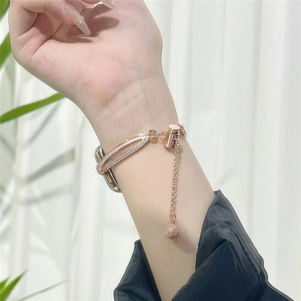 Drawstring Design Watch Band for Apple Watch Series 11 10 42mm / 9 8 7 41mm / SE3 SE2 SE 6 5 4 40mm / 3 2 1 38mm Bracelet Strap X-Shape Rhinestone Decor - Rose Gold - 6