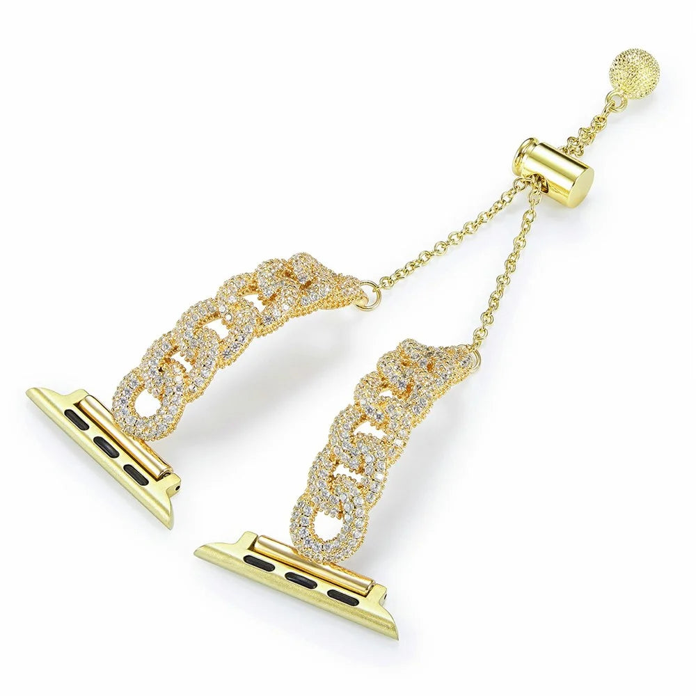 Metal Strap for Apple Watch Series 11 10 42mm / 9 8 7 41mm / SE3 SE2 SE 6 5 4 40mm / 3 2 1 38mm Rhinestone Decor Drawstring Design Watch Band - Gold - 1