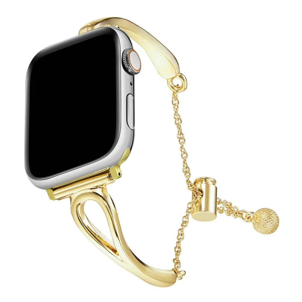 Metal Bracelet Band for Apple Watch Series 11 10 42mm / 9 8 7 41mm / SE3 SE2 SE 6 5 4 40mm / 3 2 1 38mm Drawstring Adjustable Hollow Watch Strap - Gold - 2