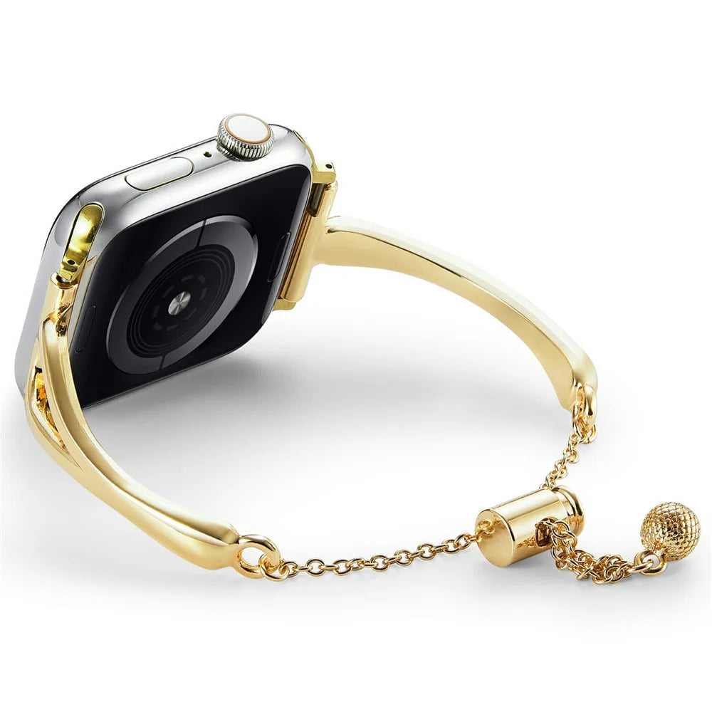 Metal Bracelet Band for Apple Watch Series 11 10 42mm / 9 8 7 41mm / SE3 SE2 SE 6 5 4 40mm / 3 2 1 38mm Drawstring Adjustable Hollow Watch Strap - Gold - 3