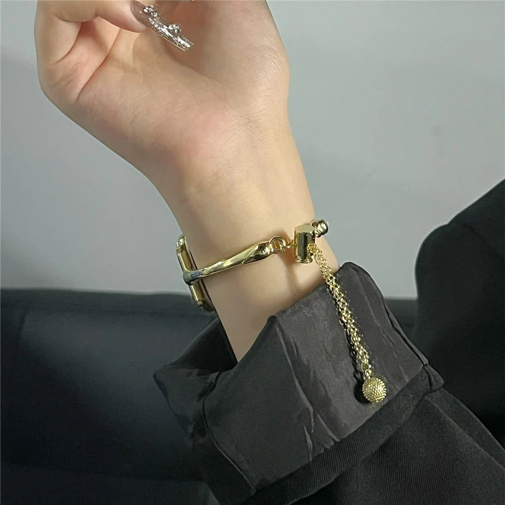 Metal Bracelet Band for Apple Watch Series 11 10 42mm / 9 8 7 41mm / SE3 SE2 SE 6 5 4 40mm / 3 2 1 38mm Drawstring Adjustable Hollow Watch Strap - Gold - 5