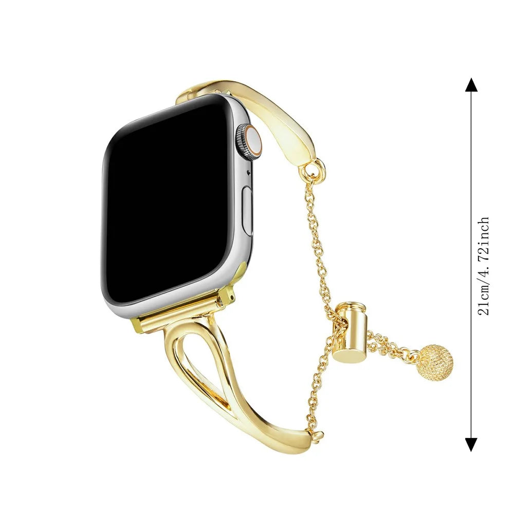 Metal Bracelet Band for Apple Watch Series 11 10 42mm / 9 8 7 41mm / SE3 SE2 SE 6 5 4 40mm / 3 2 1 38mm Drawstring Adjustable Hollow Watch Strap - Gold - 6