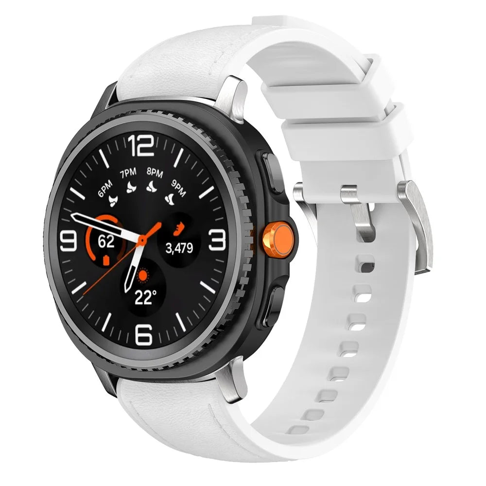 Watch Band For Samsung Galaxy Watch8 40mm 44mm / Watch8 Classic 46mm Silicone + Leather Adjustable Strap Armband - White - 2