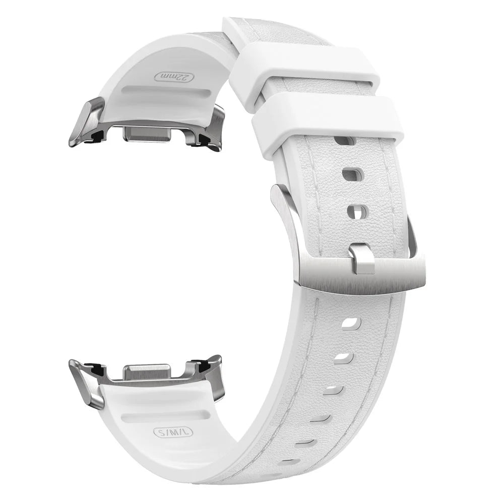 Watch Band For Samsung Galaxy Watch8 40mm 44mm / Watch8 Classic 46mm Silicone + Leather Adjustable Strap Armband - White - 3