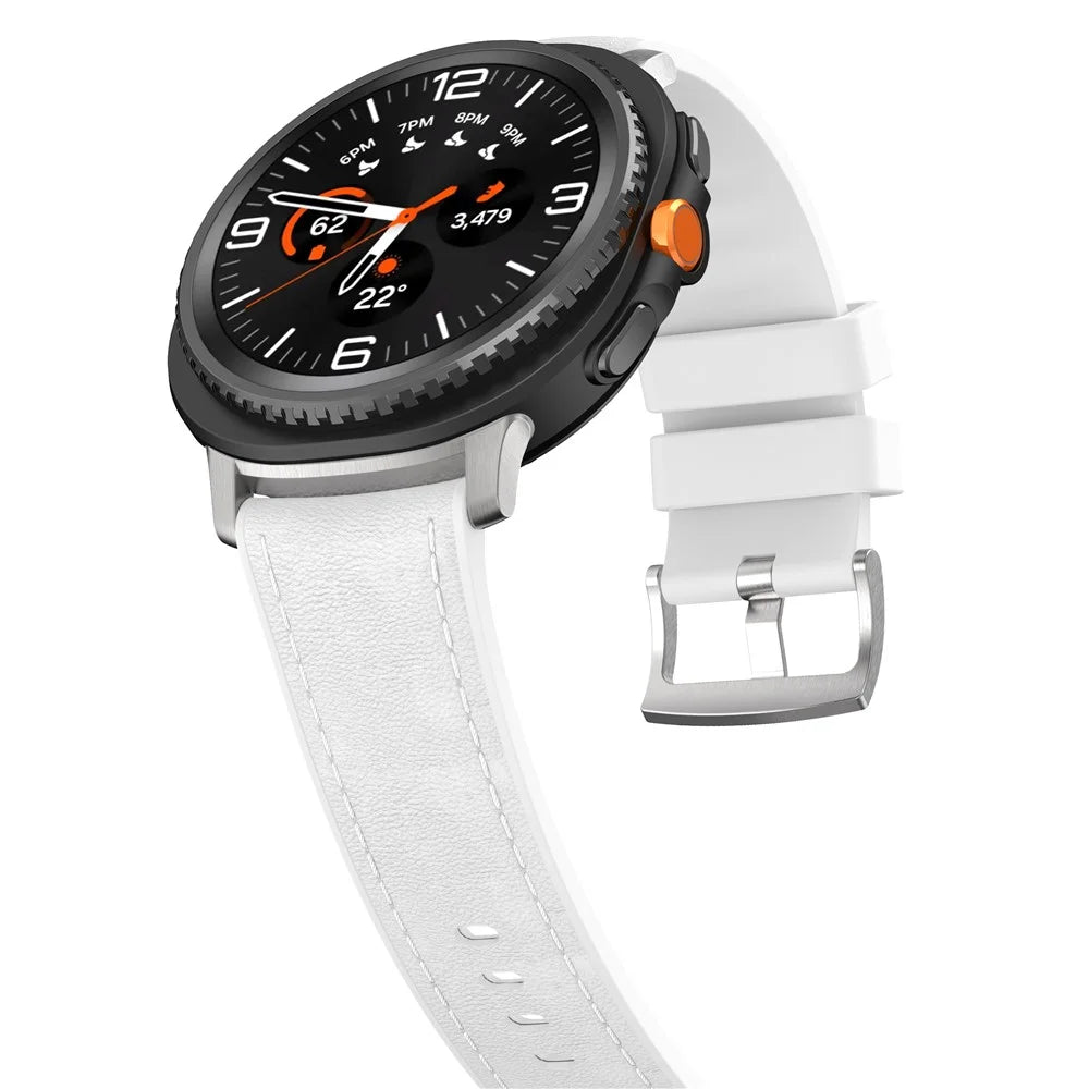 Watch Band For Samsung Galaxy Watch8 40mm 44mm / Watch8 Classic 46mm Silicone + Leather Adjustable Strap Armband - White - 4