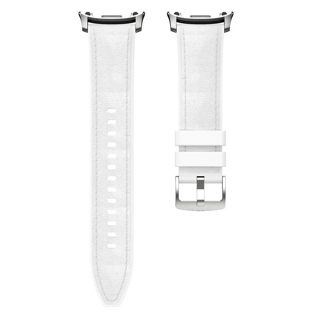 Watch Band For Samsung Galaxy Watch8 40mm 44mm / Watch8 Classic 46mm Silicone + Leather Adjustable Strap Armband - White - 5