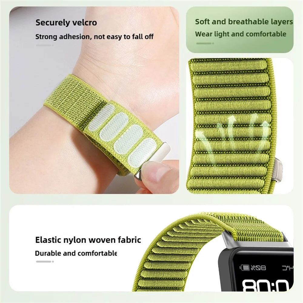 Woven Nylon Strap for Huawei Band 10 / 9 / 8 Magic Tape Watch Band - Green - 3