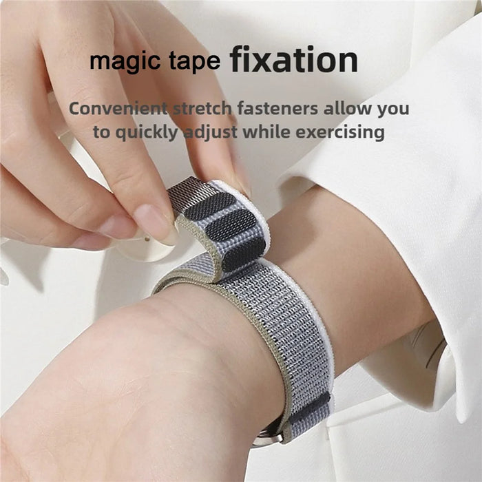 Nylon Watch Band for Samsung Galaxy Watch8 44mm / 40mm / 8 Classic 46mm Loop Design Magic Tape Replacement Strap - White Stripe - 2