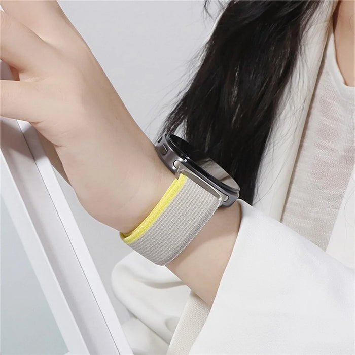 Nylon Watch Band for Samsung Galaxy Watch8 44mm / 40mm / 8 Classic 46mm Loop Design Magic Tape Replacement Strap - White Stripe - 4