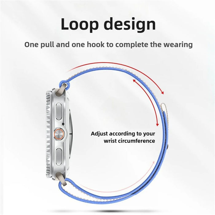 Nylon Watch Band for Samsung Galaxy Watch8 44mm / 40mm / 8 Classic 46mm Loop Design Magic Tape Replacement Strap - White Stripe - 7