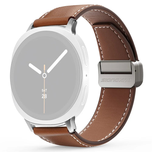 DUX DUCIS YA Series for Samsung Galaxy Watch8 Classic 46mm / Watch8 44mm / 40mm Genuine Cow Leather Strap Magnetic Band - Brown - 1
