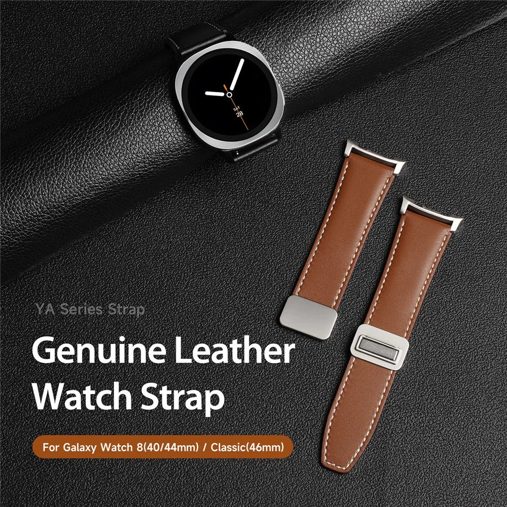 DUX DUCIS YA Series for Samsung Galaxy Watch8 Classic 46mm / Watch8 44mm / 40mm Genuine Cow Leather Strap Magnetic Band - Brown - 4