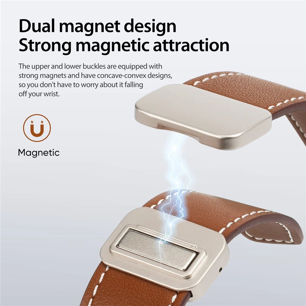 DUX DUCIS YA Series for Samsung Galaxy Watch8 Classic 46mm / Watch8 44mm / 40mm Genuine Cow Leather Strap Magnetic Band - Brown - 7