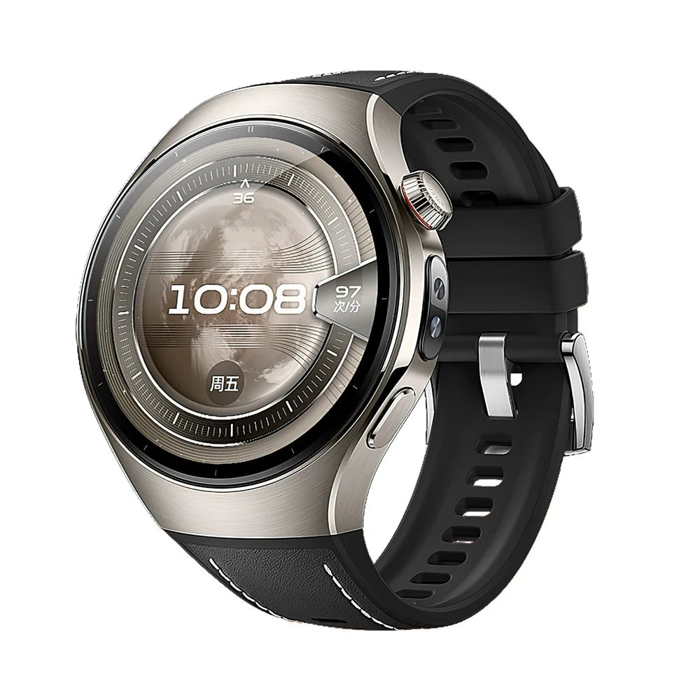 For Huawei Watch 5 46mm Watch Band Microfiber Leather Silicone Adjustable Wrist Strap - Black - 2