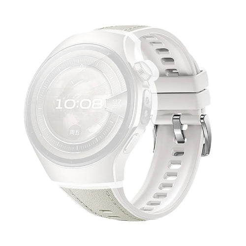 For Huawei Watch 5 42mm Watch Band Microfiber Leather Silicone Adjustable Wrist Strap - White - 1