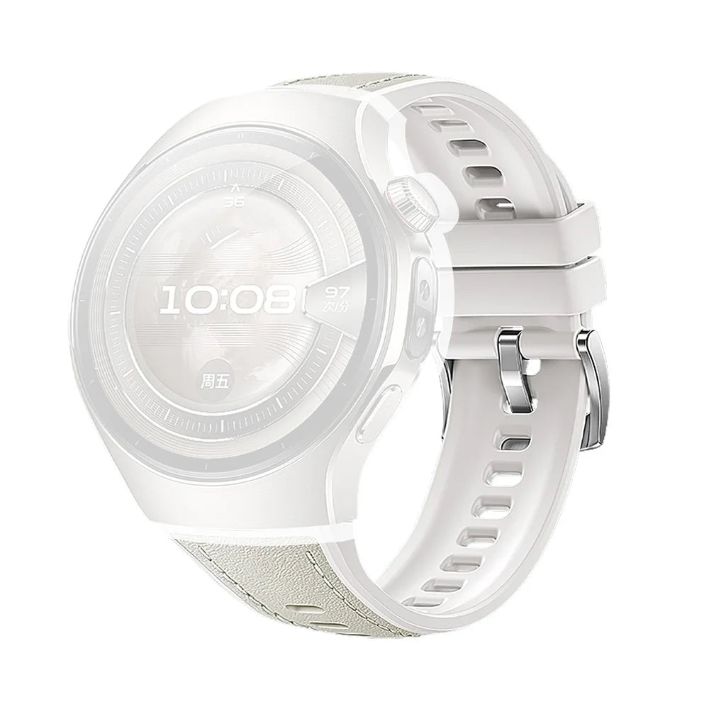 For Huawei Watch 5 42mm Watch Band Microfiber Leather Silicone Adjustable Wrist Strap - White - 1
