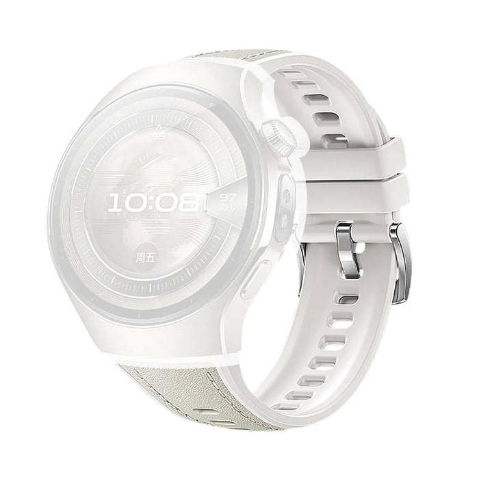 For Huawei Watch 5 42mm Watch Band Microfiber Leather Silicone Adjustable Wrist Strap - White - 1