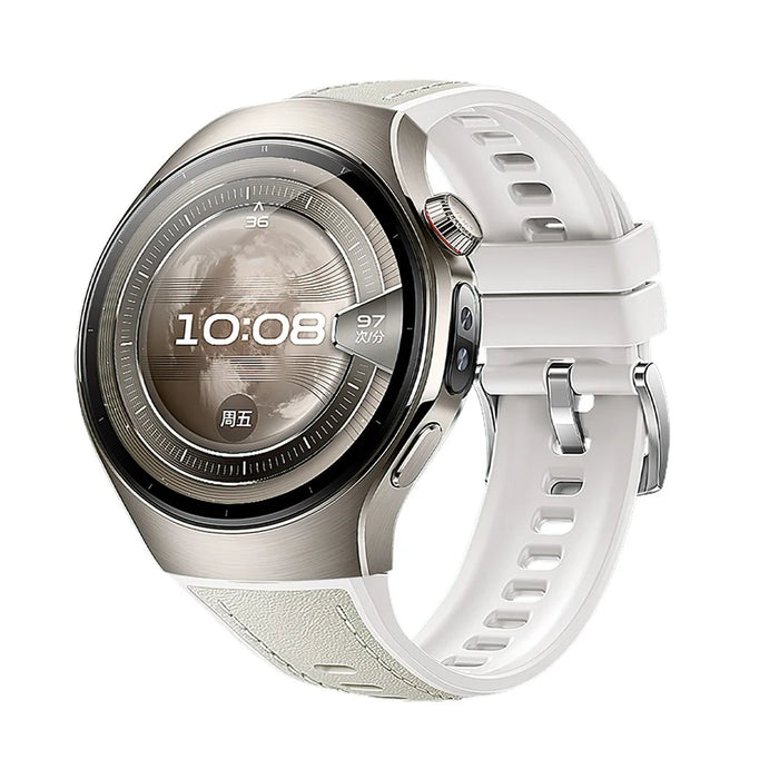 For Huawei Watch 5 42mm Watch Band Microfiber Leather Silicone Adjustable Wrist Strap - White - 2