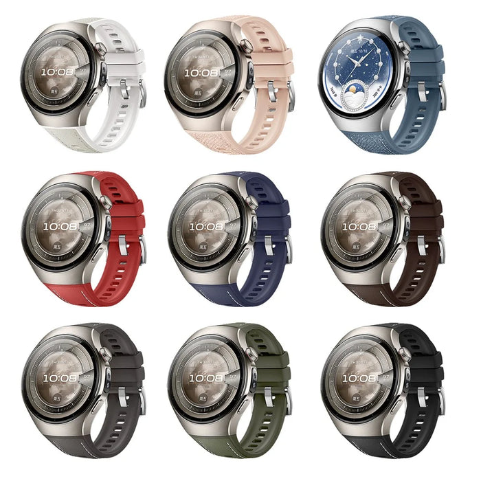 For Huawei Watch 5 42mm Watch Band Microfiber Leather Silicone Adjustable Wrist Strap - White - 4