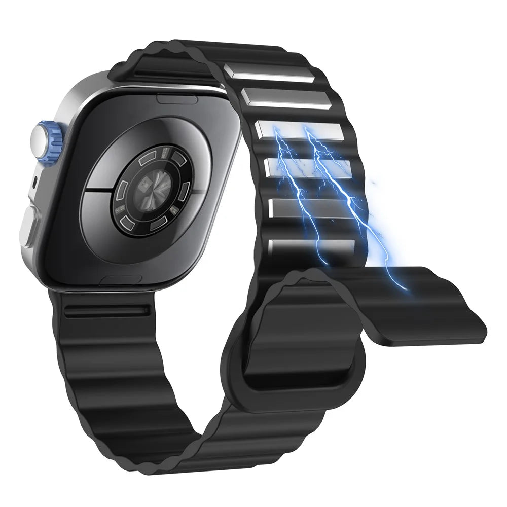 For Huawei Watch Fit 4 Pro / 4 / 3 Magnetic Band Wave Pattern Adjustable Replacement Silicone Watch Strap - Black - 1