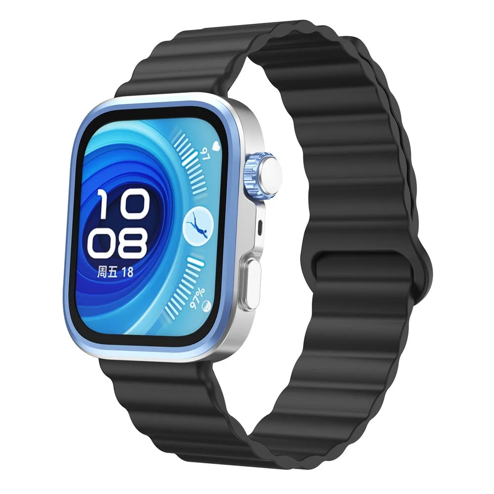 For Huawei Watch Fit 4 Pro / 4 / 3 Magnetic Band Wave Pattern Adjustable Replacement Silicone Watch Strap - Black - 2