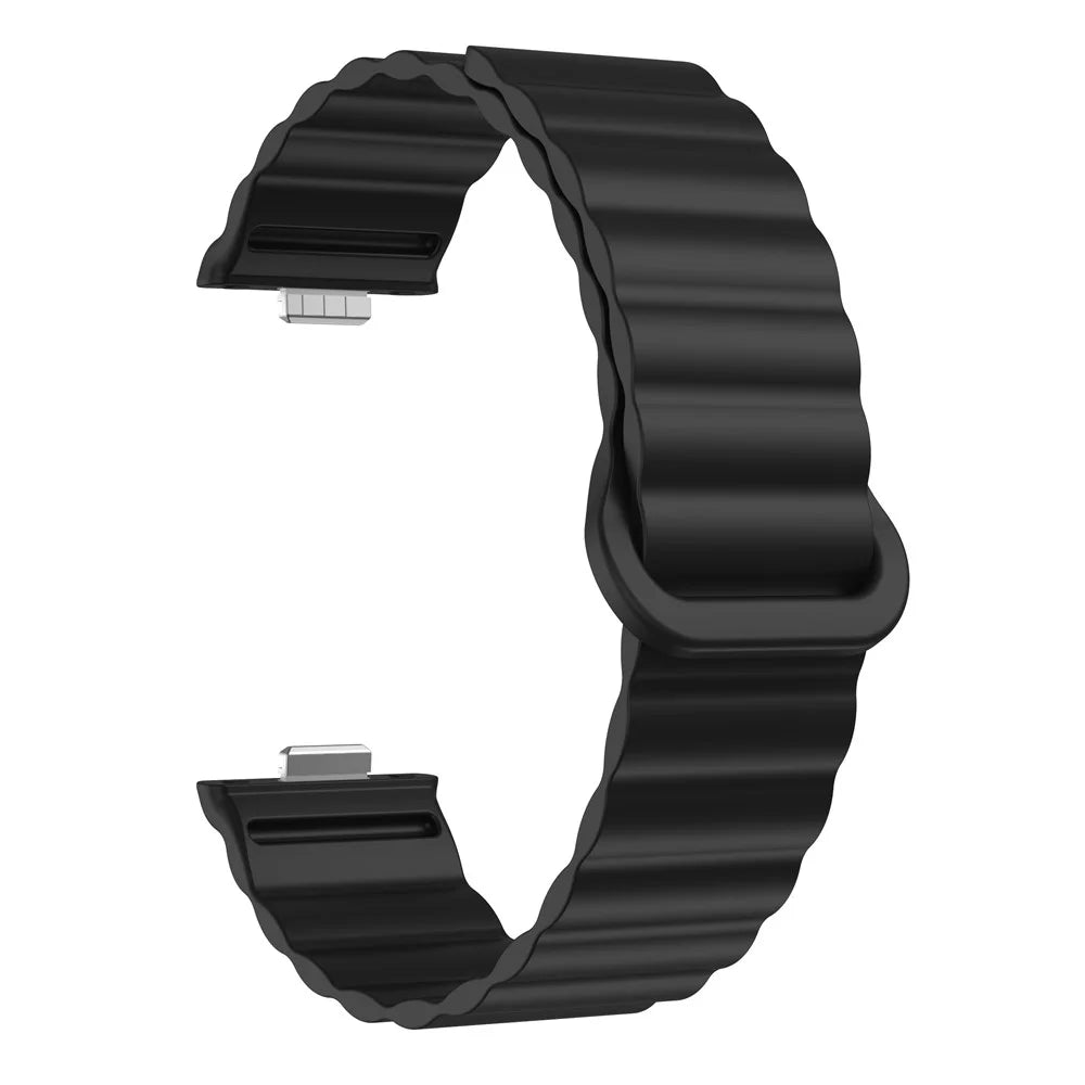 For Huawei Watch Fit 4 Pro / 4 / 3 Magnetic Band Wave Pattern Adjustable Replacement Silicone Watch Strap - Black - 4