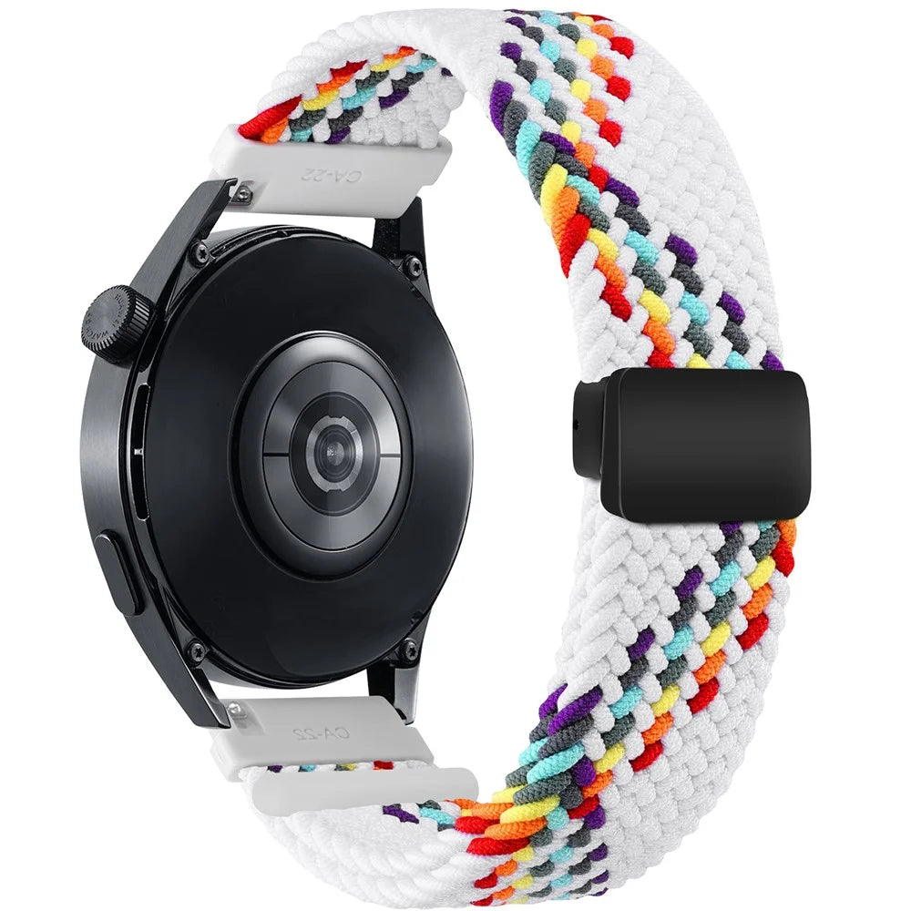 18mm Nylon Braid Watch Strap for Huawei Watch GT 5 41mm / GT 4 41mm Magnetic Buckle Wrist Band - White Rainbow - 1
