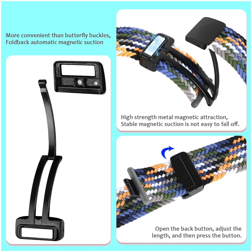 18mm Nylon Braid Watch Strap for Huawei Watch GT 5 41mm / GT 4 41mm Magnetic Buckle Wrist Band - White Rainbow - 3
