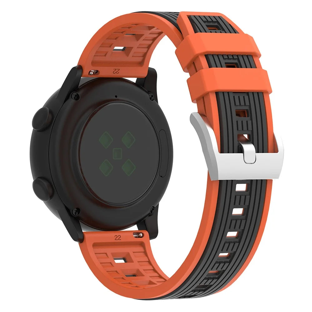 20mm Dual Color Striped Silicone Strap for Samsung Galaxy Watch7 44mm  /  40mm Adjustable Watch Band - Orange+Black - 1