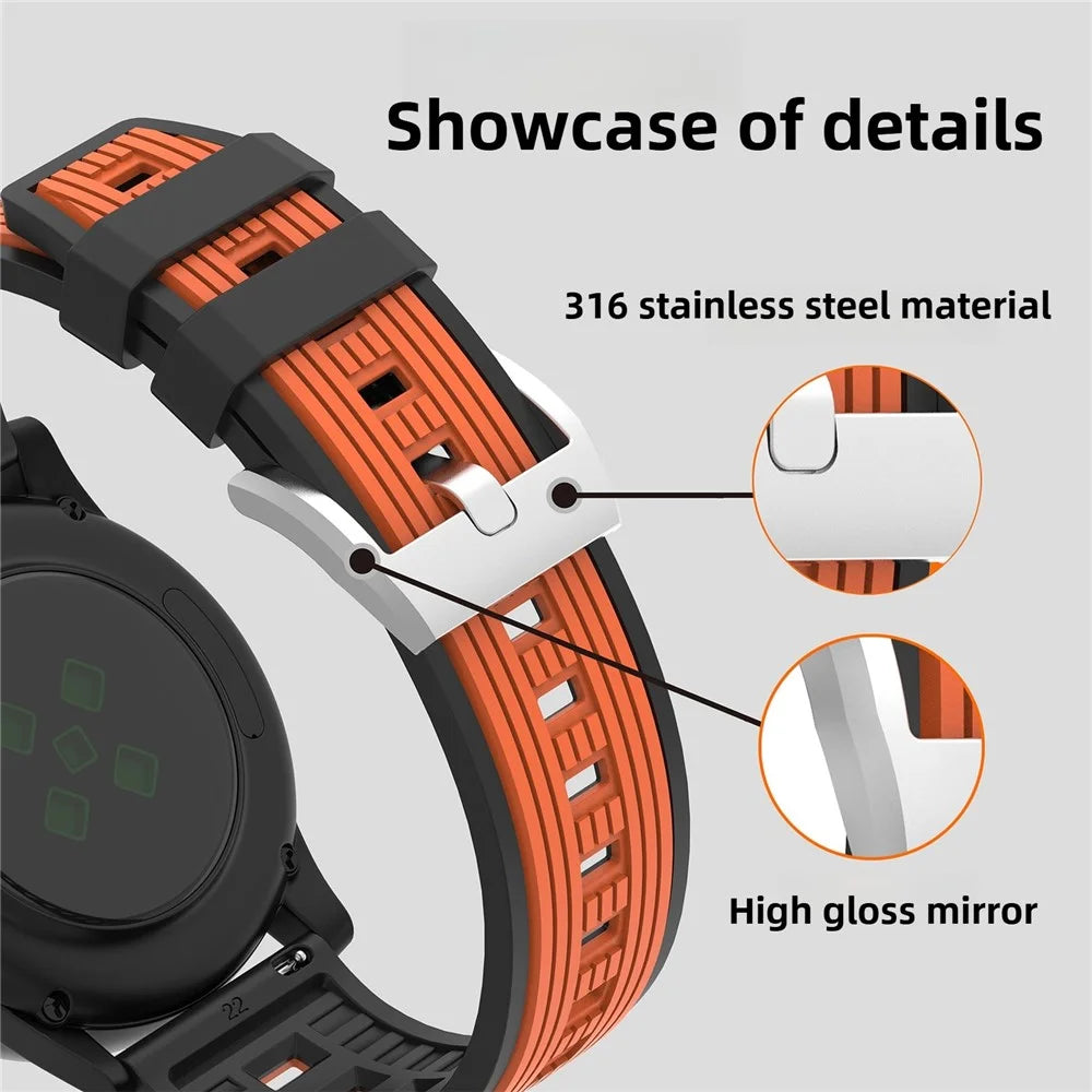 20mm Dual Color Striped Silicone Strap for Samsung Galaxy Watch7 44mm  /  40mm Adjustable Watch Band - Orange+Black - 4